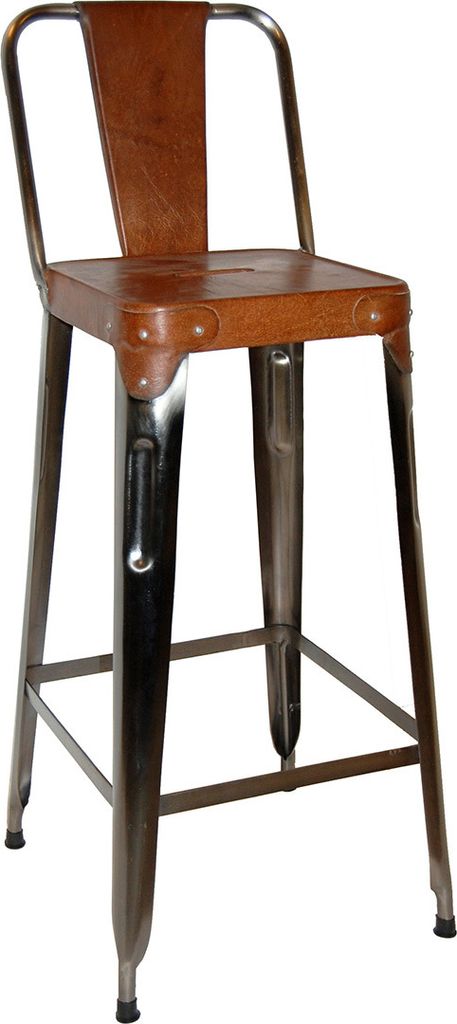 Barhocker mit Rückenlehne und Ledersitz