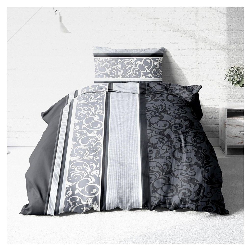 Biber Bettwäsche Set 2tlg 135x200 cm + 80x80 cm – Flauschige Paisley Bettwäsche Silber – Weiche Winterbettwäsche – Atmungsaktiv, Warm & Ha...