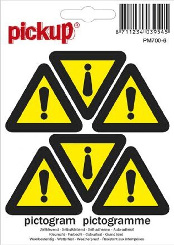 Autocollants de danger 45 mm triangle jaune et noir - Lot de 6 pièces