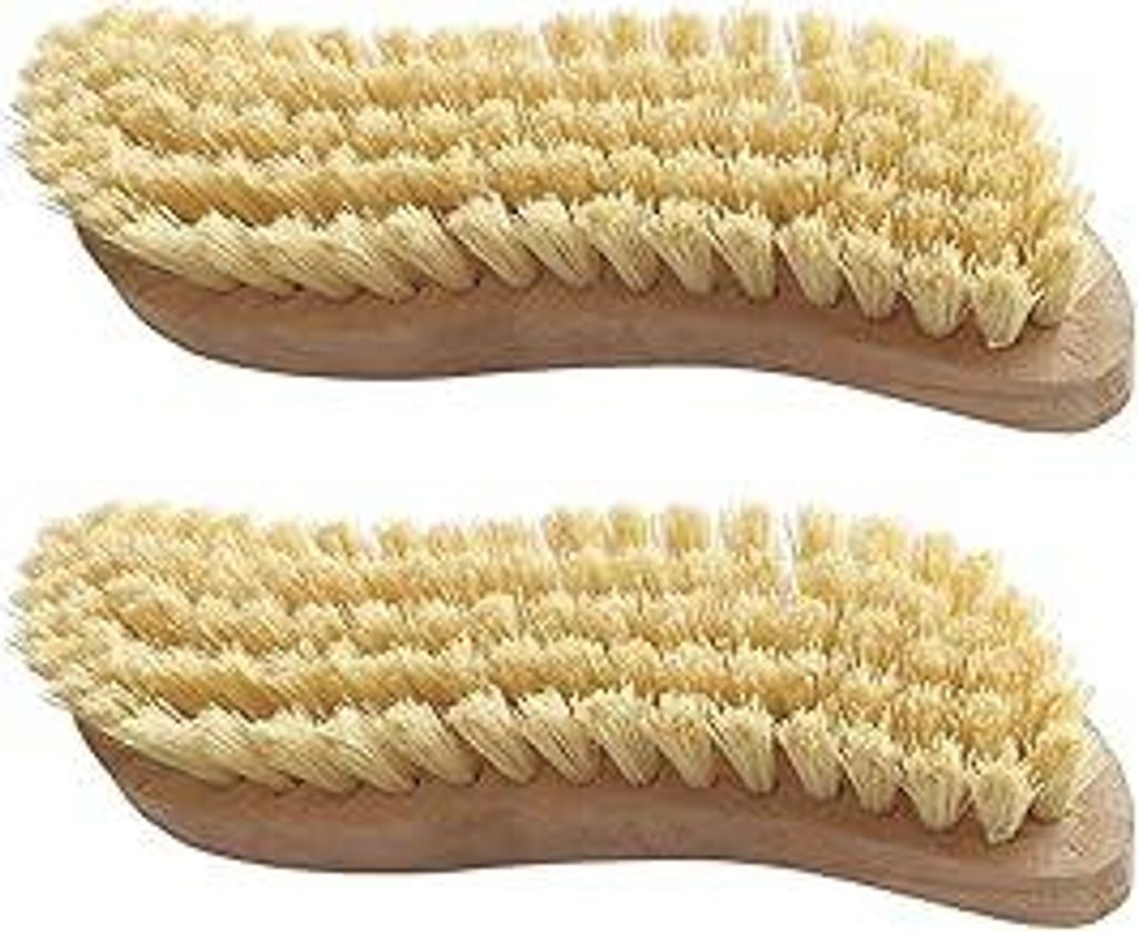 2 Stück Scheuerbürste, Putzbürste, Hand Schrubber, Scheuerbürsten, Ergonomischer Griff aus Holz in S-Form, Putzbürste für Küche, Garten, Hau...