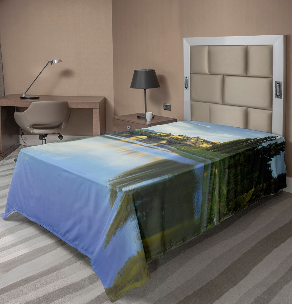 ABAKUHAUS Landschaft Bettlaken, Majestätischer Fluss Trifft Brücke Ukrainischen Alten Stadt Ländlichen Landschaft, weiches bequemes oberes Bettl...