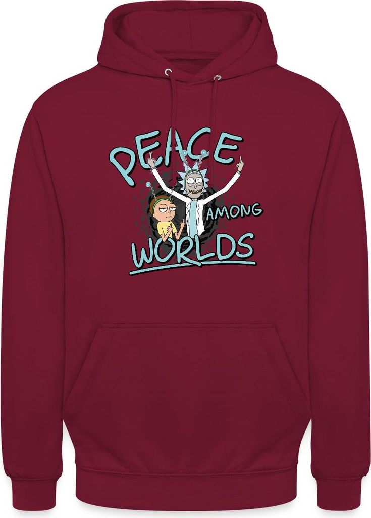 Spreadshirt Rick & Morty Peace Among Worlds Uni Hoodie, XL, Bordeaux