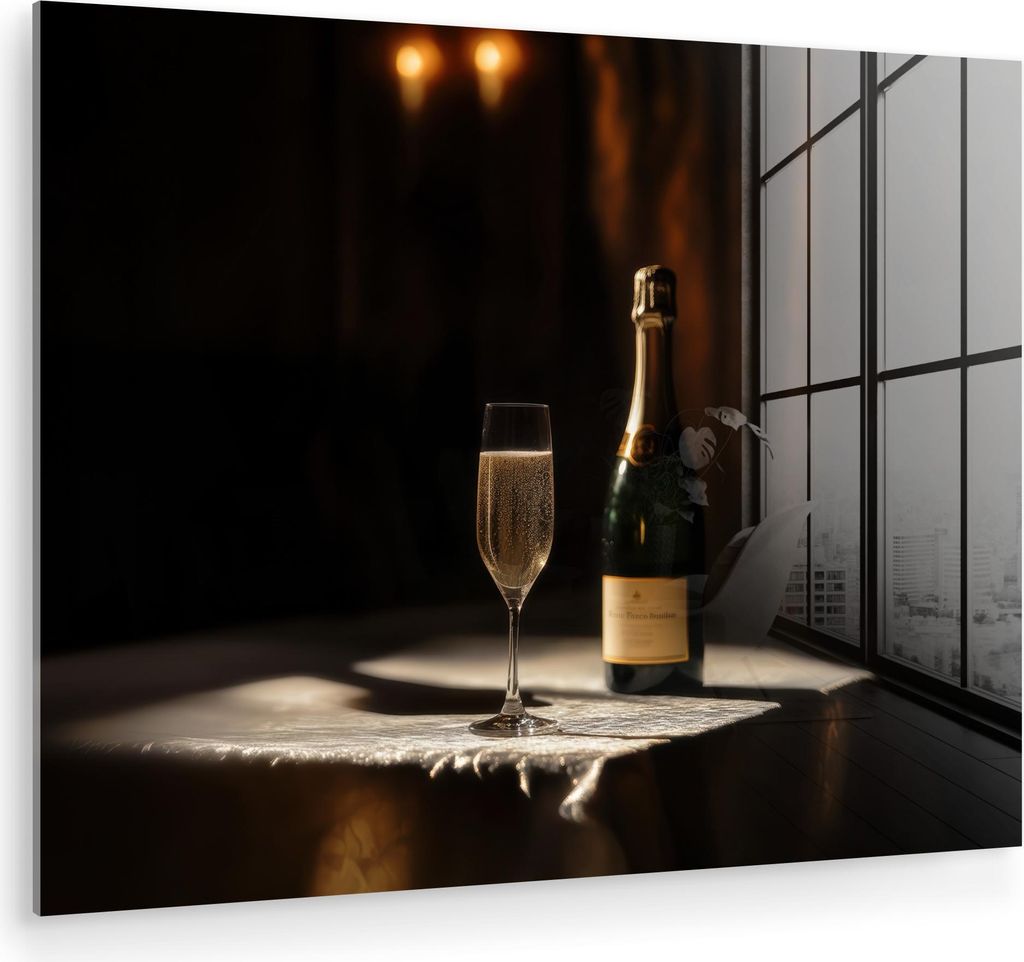 MuchoWow Glasbilder - Bilder auf Wandbild - Foto auf Glas Prosecco - Seifenblasen - Atmosphäre - Schnaps 80x60 cm Wanddekoration aus Glas - Acrylg...