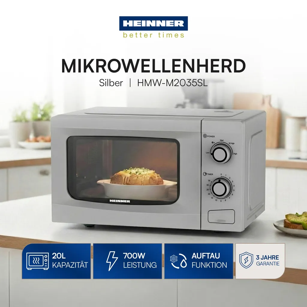 Micro-ondes Heinner HMW-M2035SL 20L 700W Gris Pose Libre Compact - 3