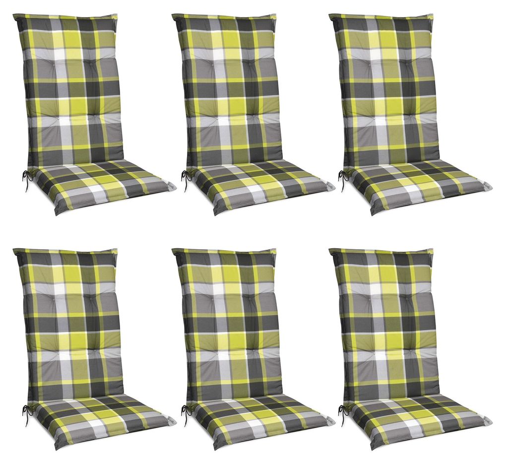 Beautissu 6er Set Hochlehner Auflagen Set 120x50 cm Polster Grün Kariert