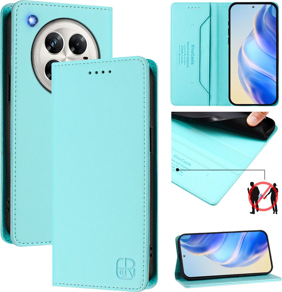 Lederhülle für Infinix Zero 40 4G/Zero 40 5G Hülle Flip Brieftasche Kartenfächern Ständer Schutzhülle Türkis