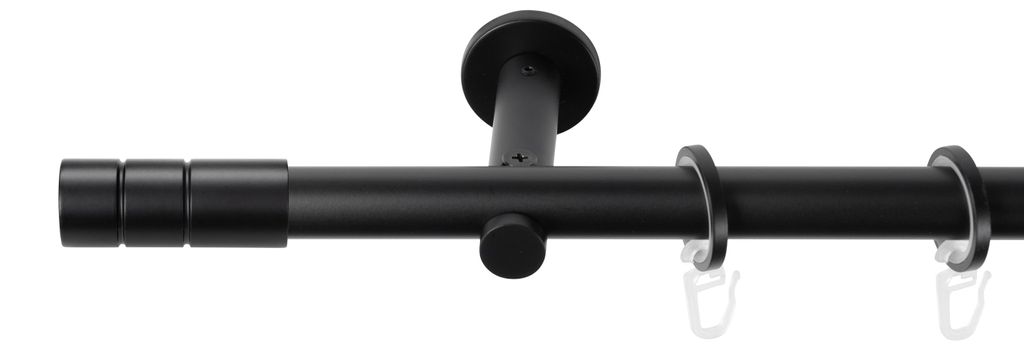 SN Deco Gardinenstange Zürich, 25 mm, 1-läufig, Stahl, Komplett-Set mit Ringen, Auflageträger, 320 cm, schwarz