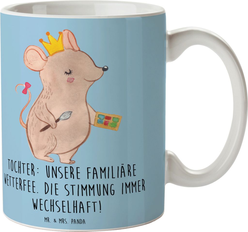 Mr. & Mrs. Panda Pott Tochter Wetterfee - Blau Pastell - Geschenk, Becher, Tasse, Familie, kaffeebecher bedruckt, für büro, Teetasse, Bedruckte, ...
