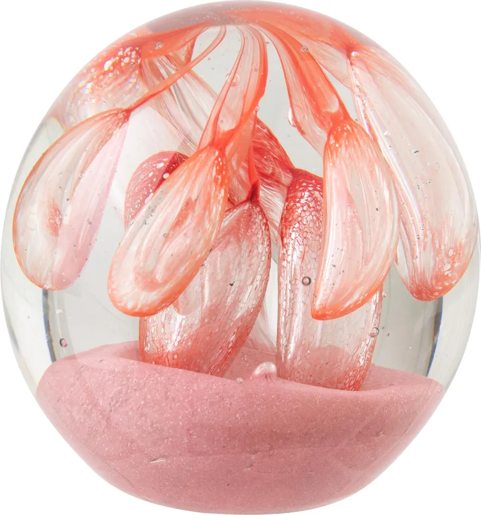 Boule presse-papier en verre soufflé orange et rose, design J-Line