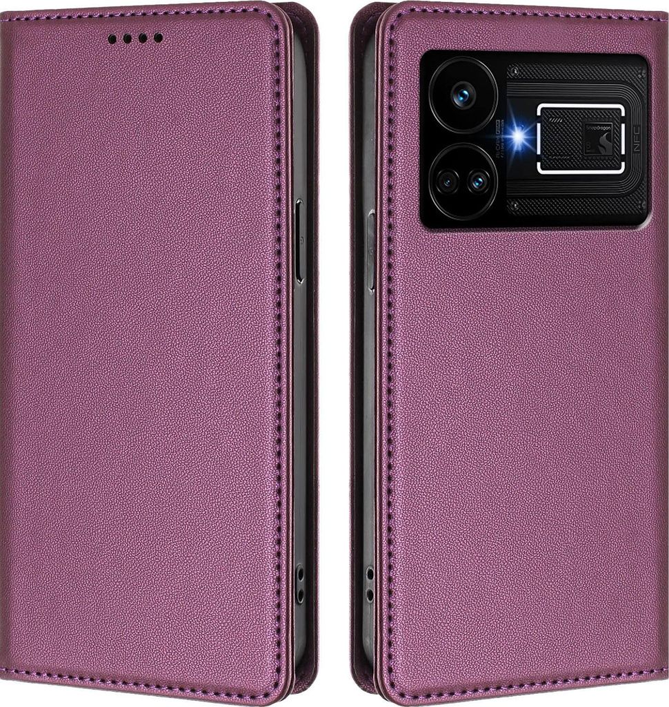 Handyhülle für Realme GT5 5G, Kunstleder Klapphülle Stoßfeste Magnetische Hülle mit Ständer Lila
