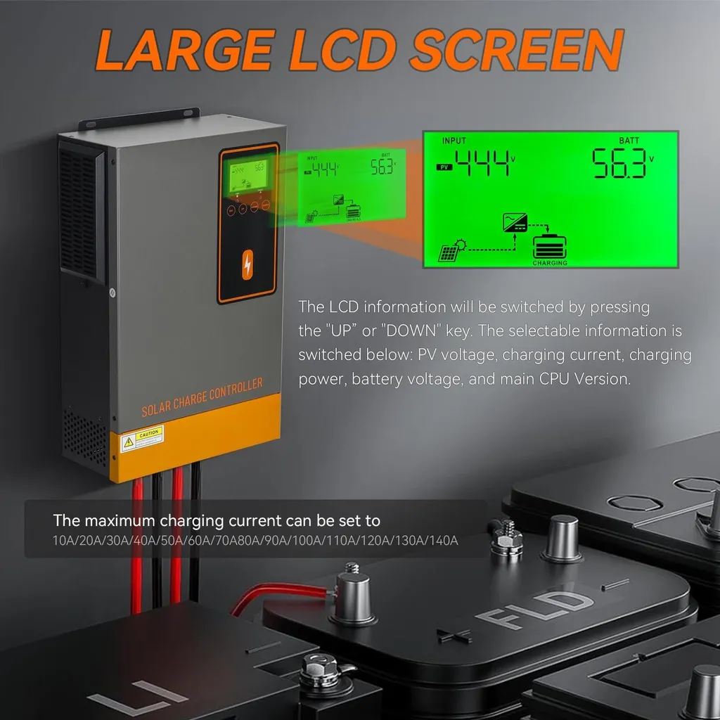 Unité de commande solaire 140A 48V - Contrôleur de charge écran LCD - 5