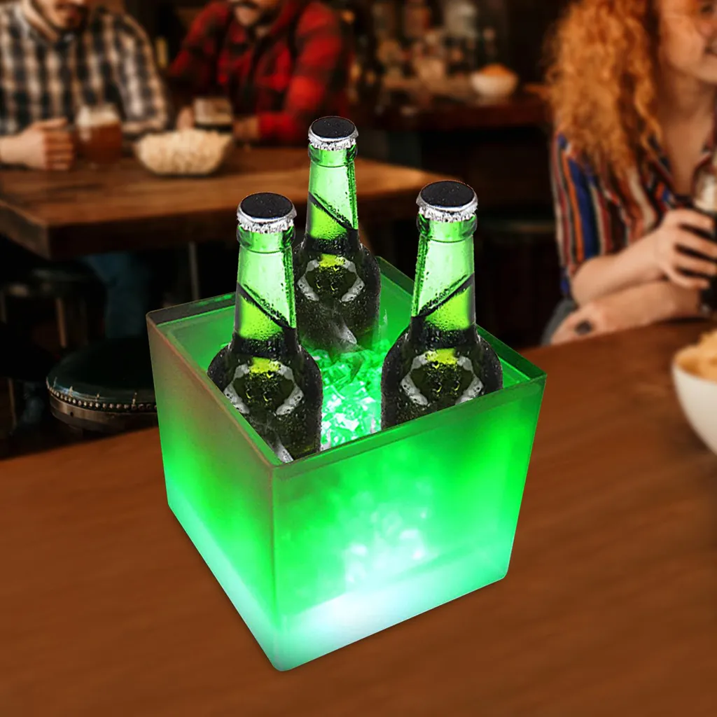 Vasque à Champagne LED Multicolore 3,5L - Seau à Glaçons Design Carré - 2