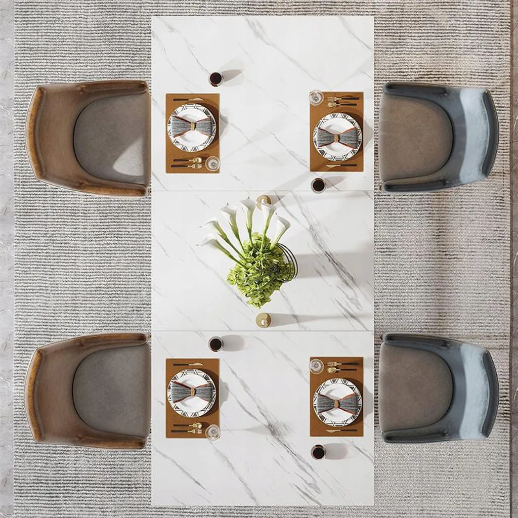 Table rectangulaire 160x80 blanche et dorée - Style scandi-chic HOGA