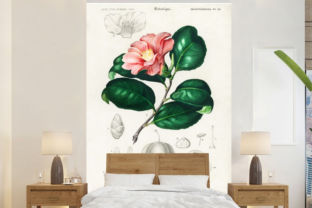 MuchoWow Fototapete für Wohnzimmer oder Schlafzimmer Wandtapete Vinyl Motivtapete Pflanze - Vintage - Blatt - 155x240 cm - Tapete