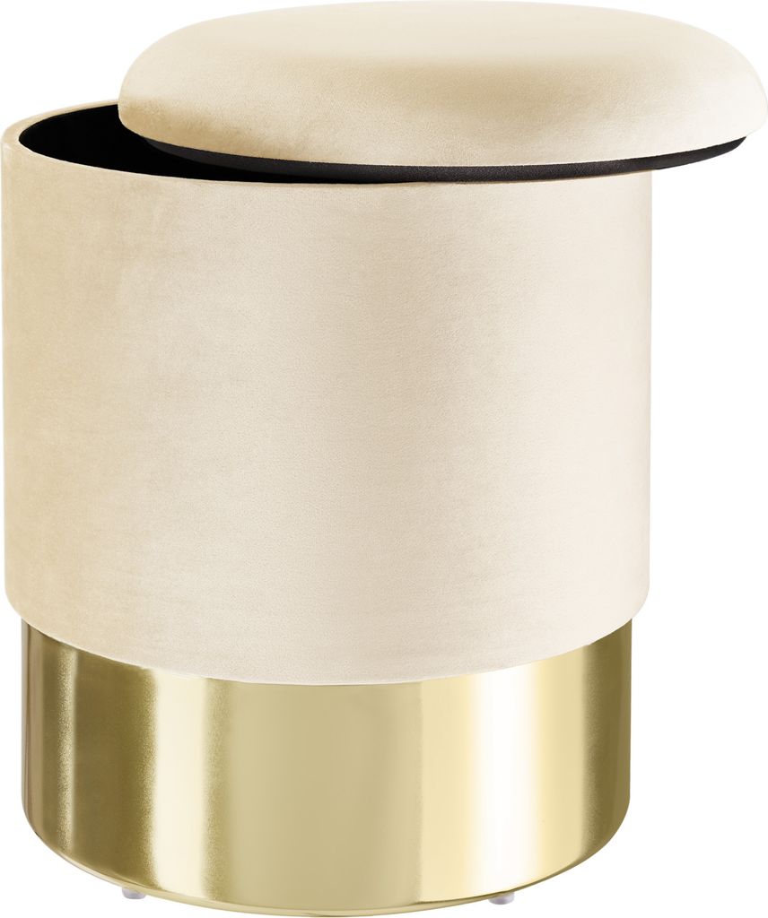 Pouf coffre de rangement aspect velours SARINA - crème Image du produit 