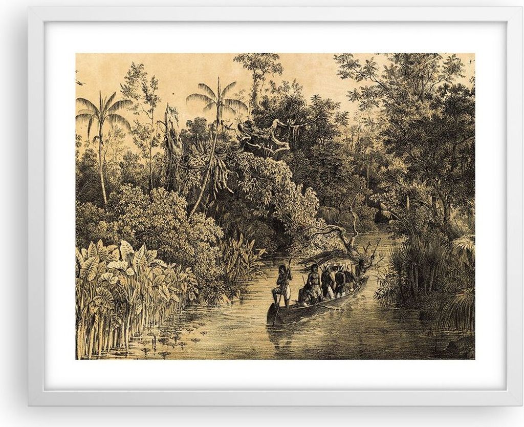Gerahmtes Poster - Weißer Rahmen - Dschungel Eingeborene Fluss - 50x40 cm - Wand Bild - Wanddeko - Wandbilder - Kunstposter - Wandposter - Bilderr...