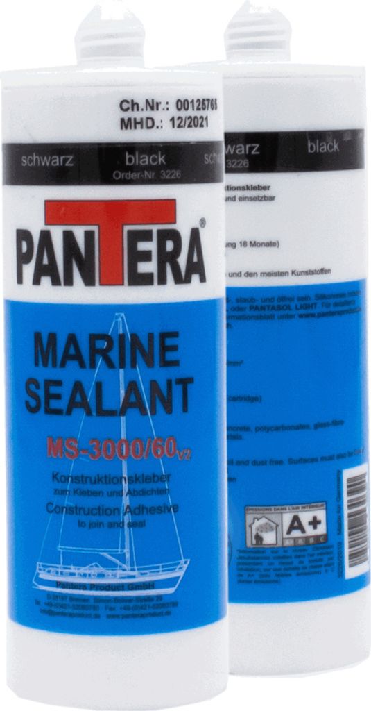 Two bottles of marine sealant are shown against a white background.