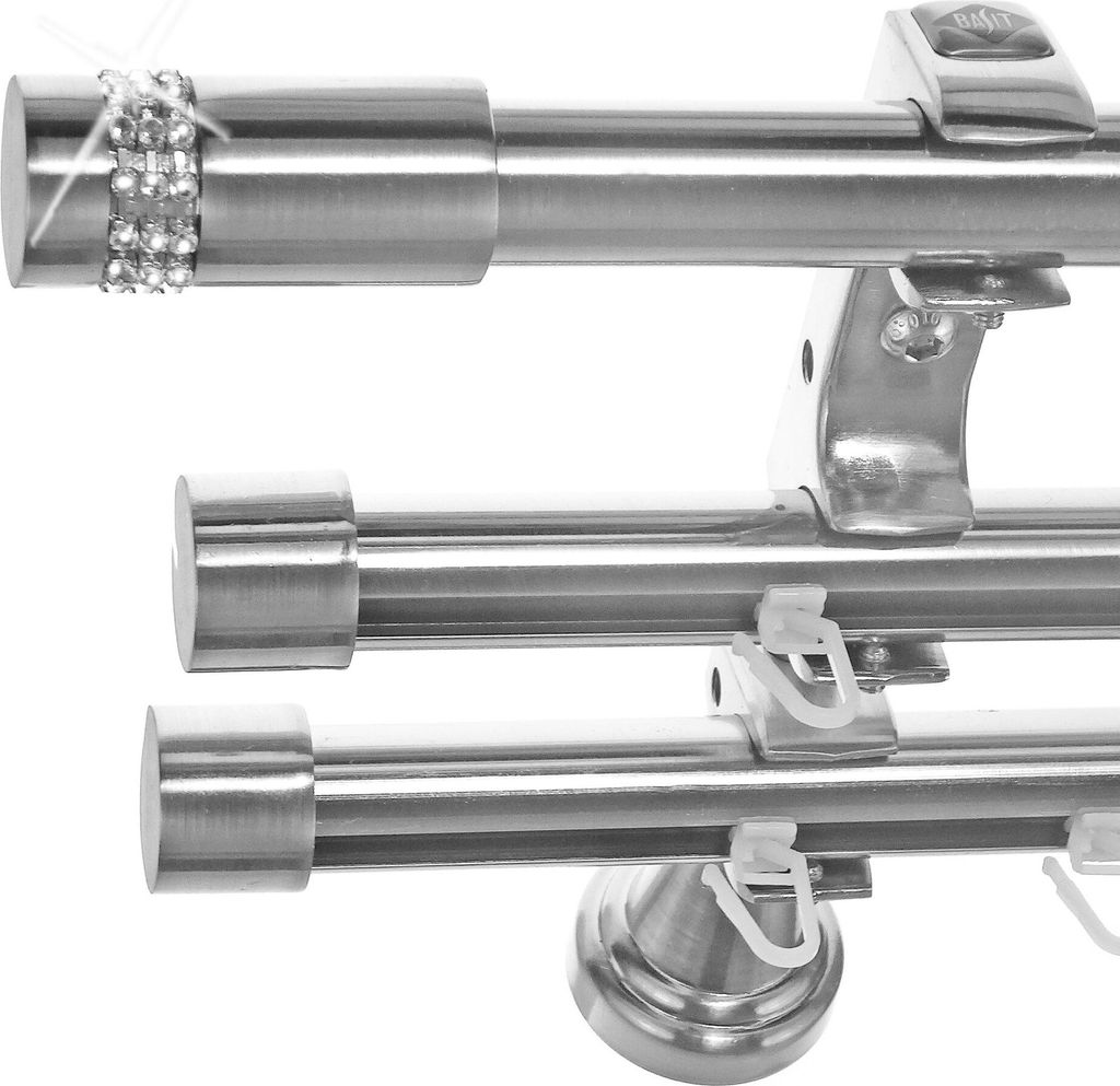 Rohr + Innenlauf Gardinenstange Ø 20mm Edelstahl Look 3-läufig Wandträger H60RII