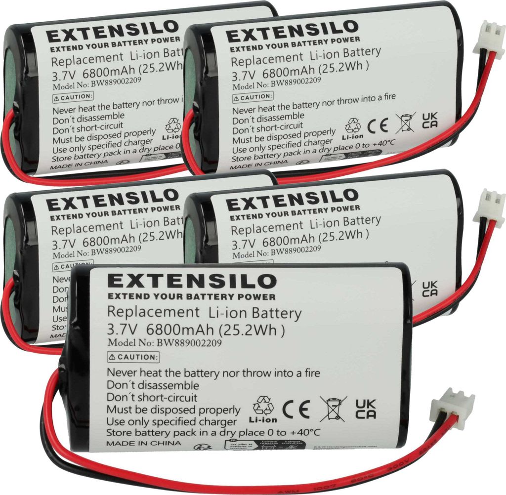 EXTENSILO 5x Akku kompatibel mit Stilosa Tischlampe, Nachttischlampe (6800 mAh, 3,7 V, Li-Ion)