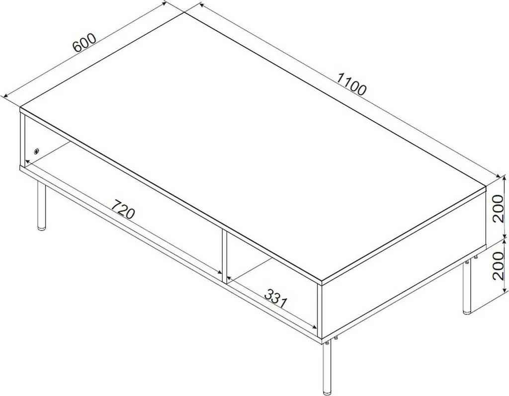 Table basse noire 3 compartiments Enemonzo 110x60 cm style industriel