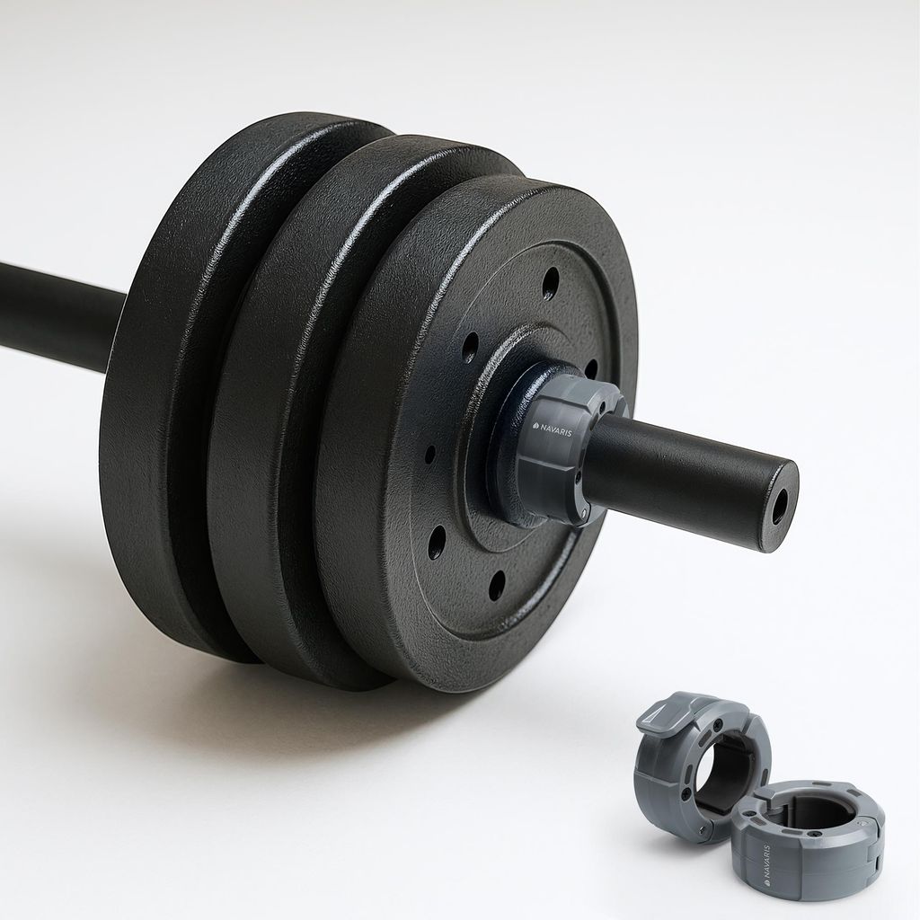 Navaris 2er Set Hantel Schnellverschluss 50 mm - 2x Hantel Verschluss Klemmen Clip - Lang Hantelverschluss - Schnellverschluss Langhantel - Grau