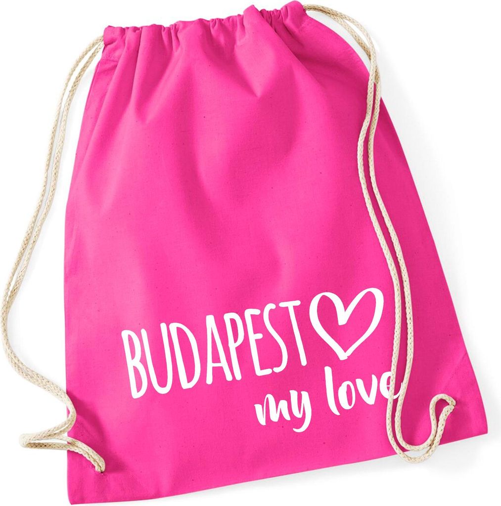 Huuraa Turnbeutel Budapest my love 12 Liter Fuchsia Baumwolle Rucksack Geschenkidee
