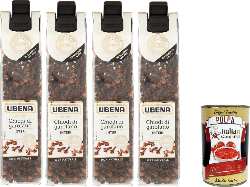 UBENA,Chiodi di Garofano Interi, Ganze Gewürznelken, Ideal zum Aromatisieren von Cremes, Fleischgerichten und Aufgüssen, 4x20-g-Beutel im Clip-Fo...