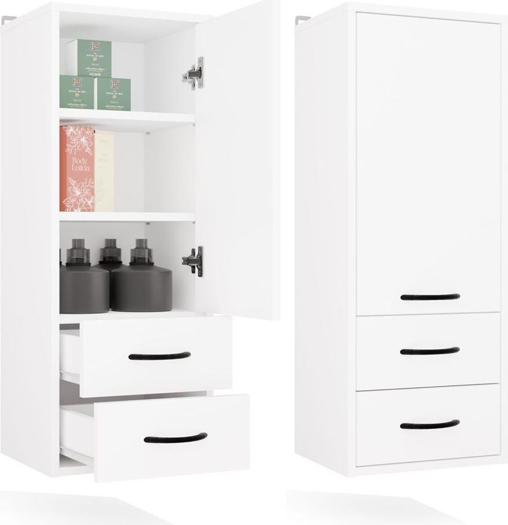 Wandhängender Badezimmerschrank NINA W1D2S WEISS, 2 Schubladen, 3 Ablagen