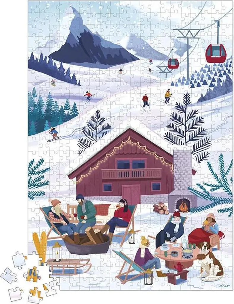 Puzzle Hiver Montagne Janod 500 pièces en carton rigide haute qualité