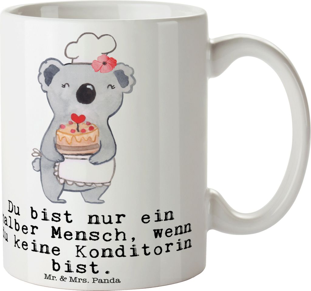 Mr. & Mrs. Panda Kaffeebecher Konditorin Herz - Weiß - Geschenk, Tasse mit Spruch, Teetasse, Becher, Witzig, Lustig, Bäckerin, Kaffeetasse, Confi...