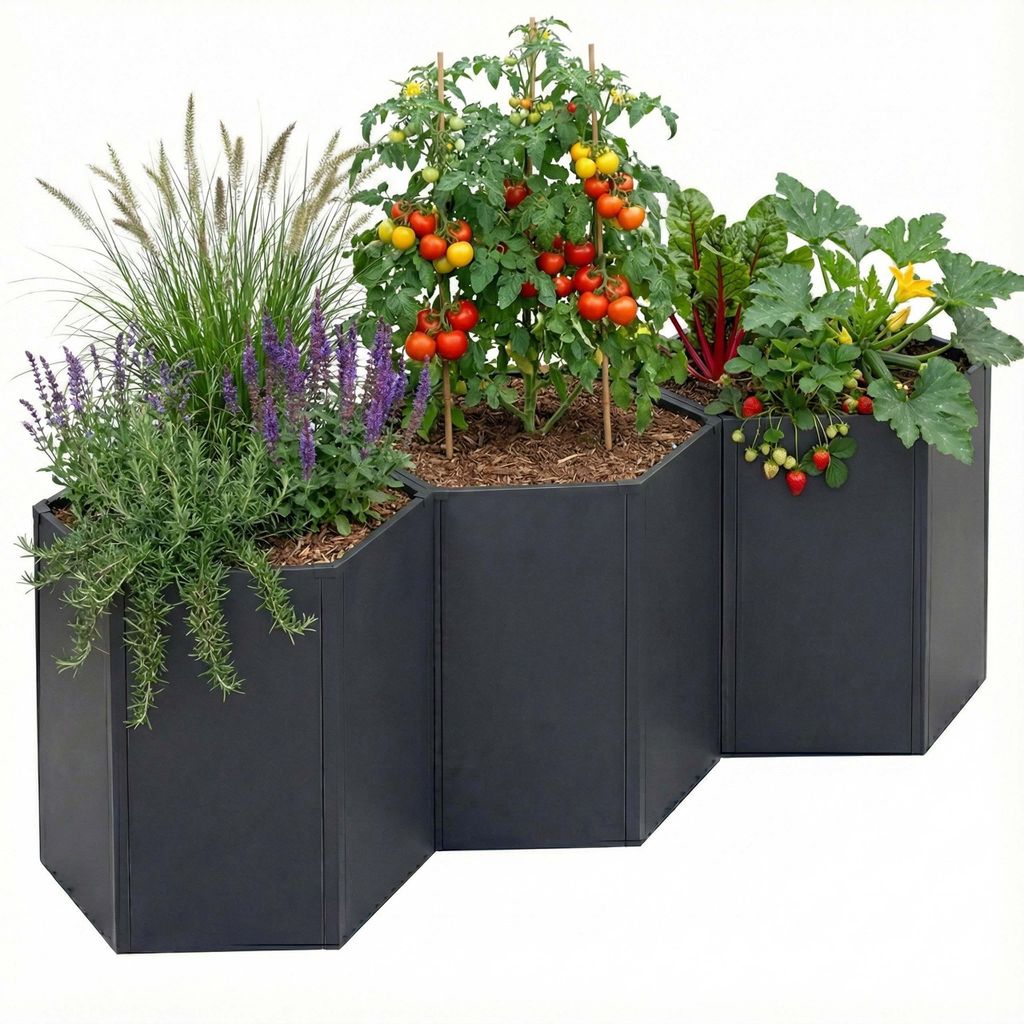 3er-Set Hochbeet MCW-P64, Metallhochbeet Gemüse-/Pflanzbeet Blumenkasten Pflanzkübel Stahl 77x264x100cm anthrazit