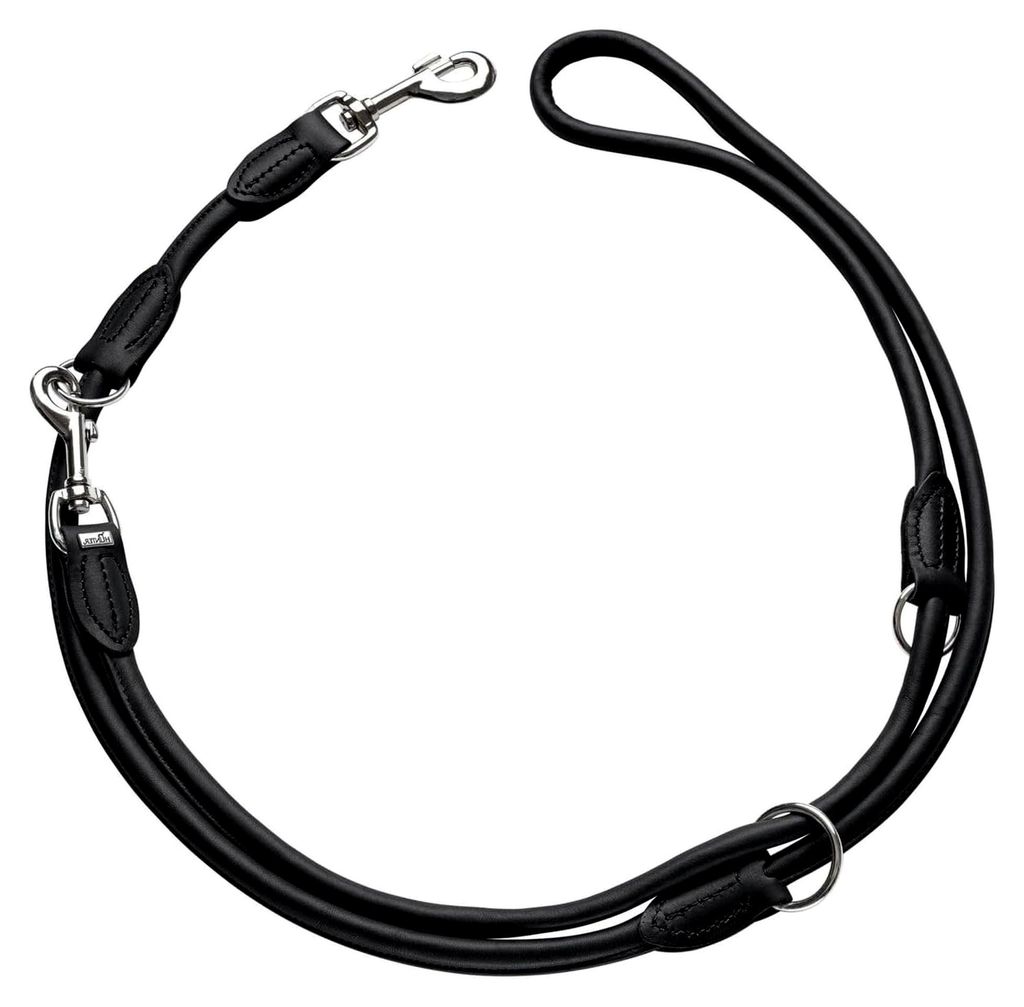 Verstellbare Hundeführleine aus Leder, rundgenäht, 10/200, schwarz