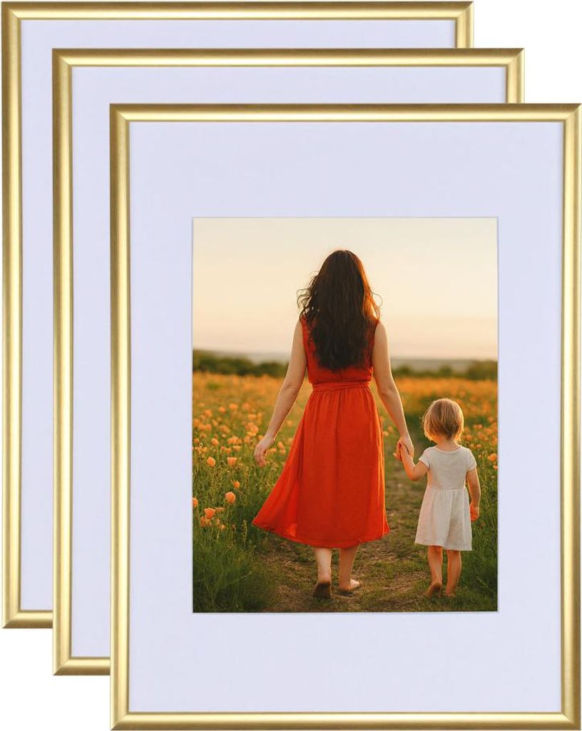 3er 5er Set New Lifestyle Kunststoff Bilderrahmen mit Passepartout & Kunststoffglas Collage Wanddeko - Farbe: 3er Pack Gold | Format: 30x40