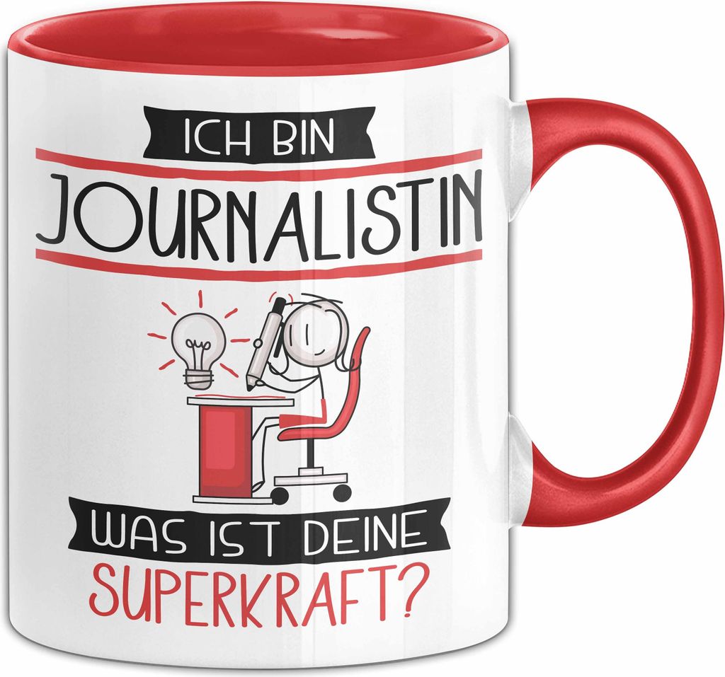 Journalistin Geschenk Tasse Ich Bin Journalistin Was Ist Deine Superkraft Geschenkidee Lustig Geburtstag Weihnachten (Rot)