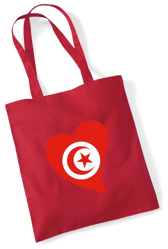 Huuraa Jutebeutel Tunesien Flagge Herz 10 Liter Classic Red Baumwolle Tasche Geschenkidee