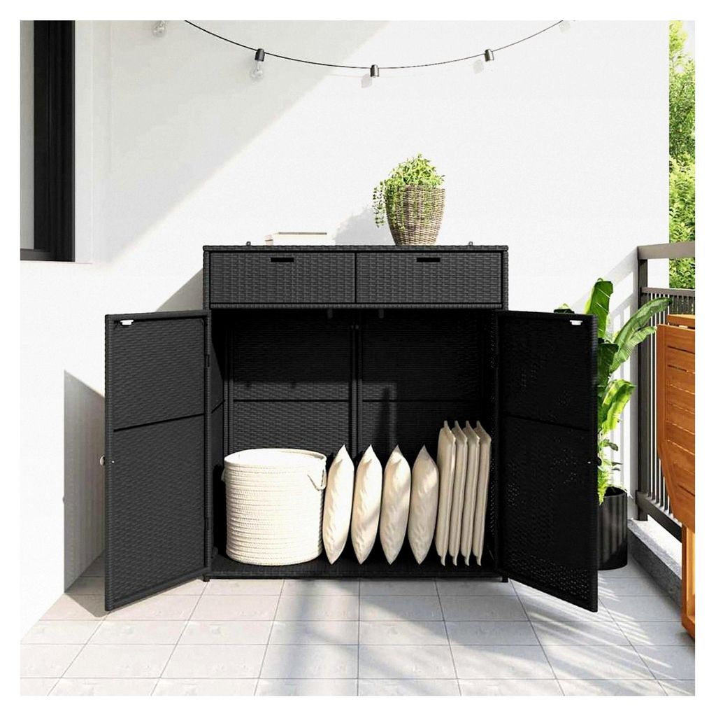 Outdoor-Schrank aus PE-Rattan Schwarz 105x55x113cm für Gartenbedarf und Poolspielzeuge