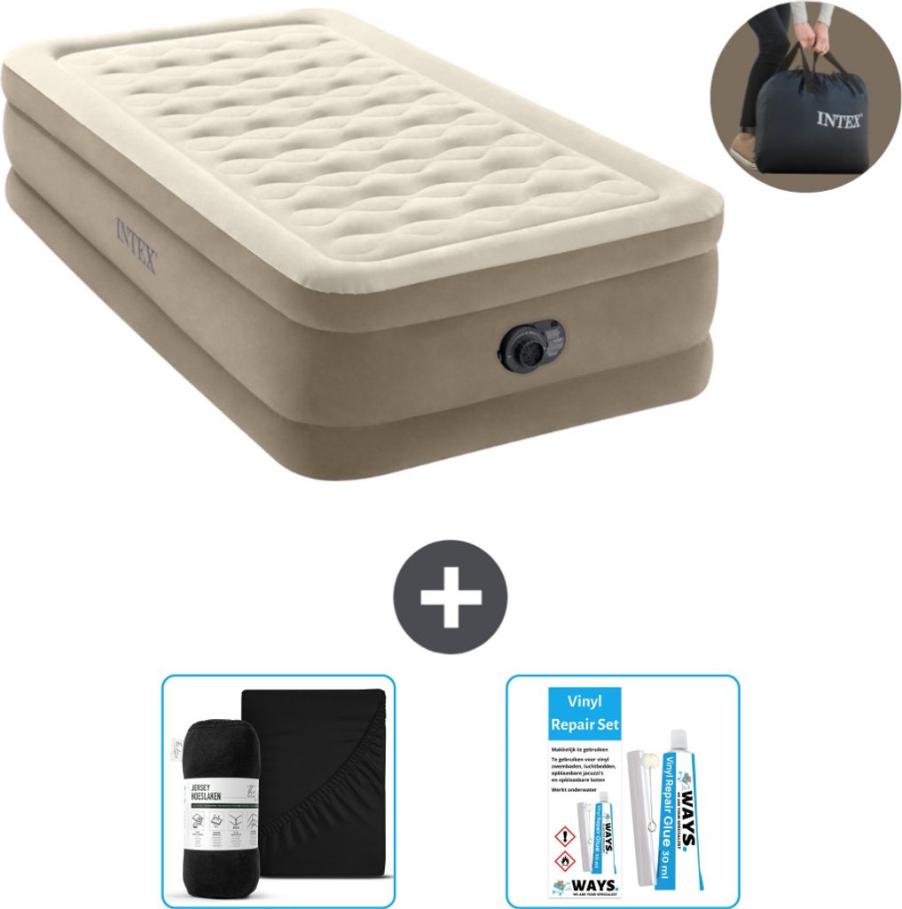 Intex Luftbett - 1 Person - 99 x 191 x 46 cm - Beige - Inklusive Pumpe - Spannbettuch en Reperaturset