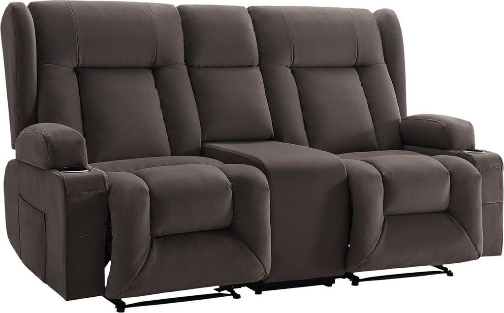 Loveseat-Liegesofa, elektrisch verstellbares Sofa mit Heizung und Massagefunktion, elektrisches Liegesofa aus Wildleder mit Mittelkonsole, USB-Ansc...