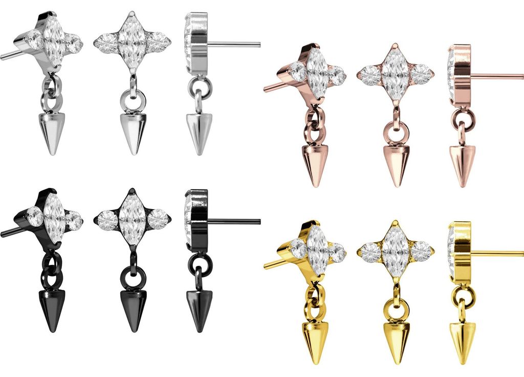 Piercing-Zubehör Titan Aufsatz mit Push Pin EINGEFASSTE KRISTALLE + SPITZE