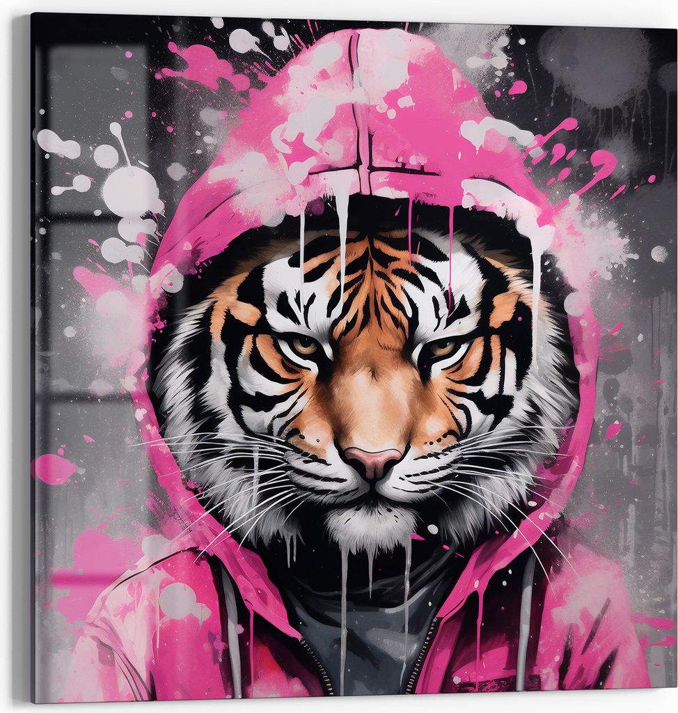 DEQOART Magnettafel Glas 30x30 cm 'Tiger in Pink' beschreibbar Whiteboard Pinnwand Küche