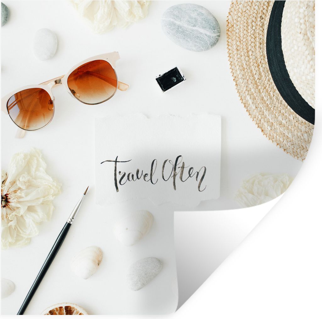 MuchoWow Wandtattoo Wandsticker Wandaufkleber Sonnenbrille - Tropical - Hut 30x30 cm Selbstklebend und Repositionierbar - Repositionierbar - Wass...