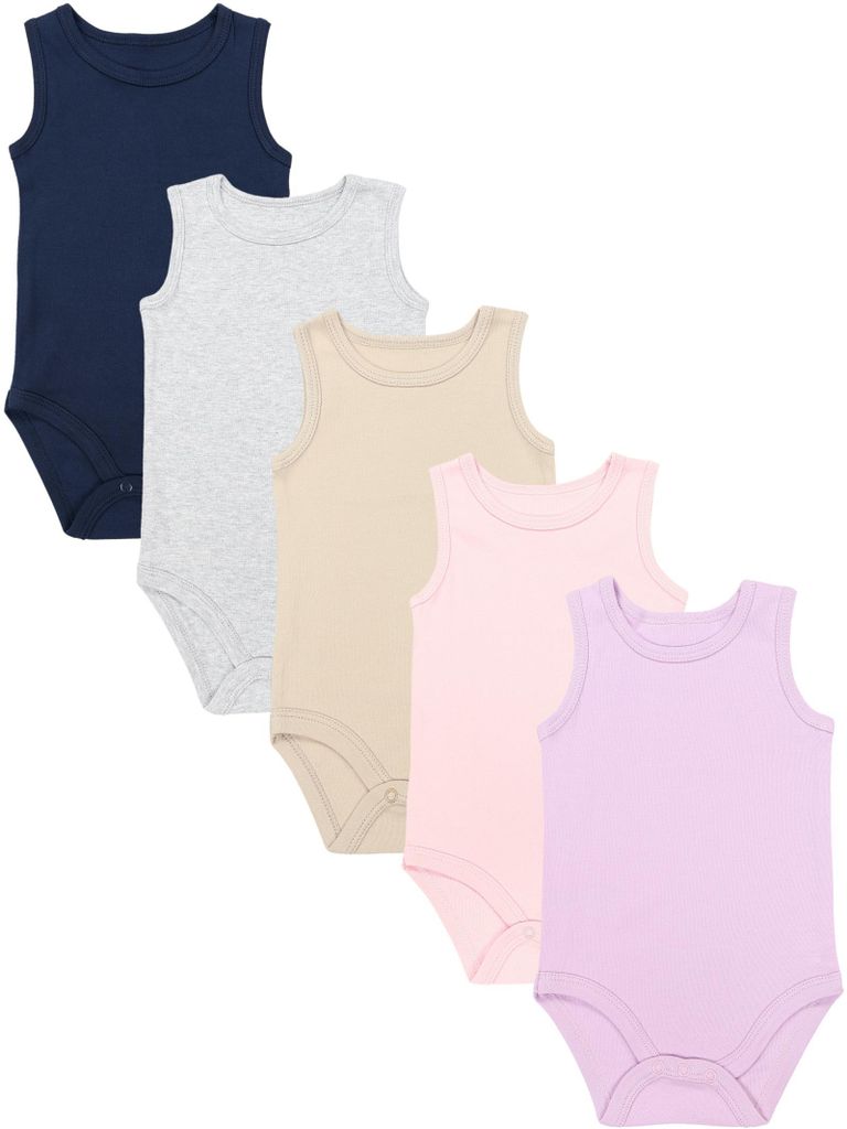 TupTam Baby Body Mädchen 5er Pack – Ärmelloser Body Baby aus Baumwolle, Ideal als Unterwäsche oder im Sommer, Farbe: Blau_Beige_Grau_Pink_Lila...