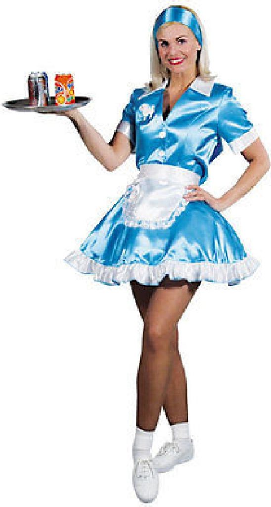 M210112-16-S-A blau Damen 50er Jahre Kellnerin Dienstmädchen Kleid Gr.S