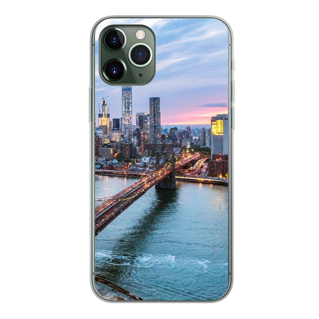 MuchoWow Handyhülle Schutzhülle Hülle für iPhone 11 Pro New Yorker Skyline an der Brooklyn Bridge Silikon Softcase Handy Hülle - Handy