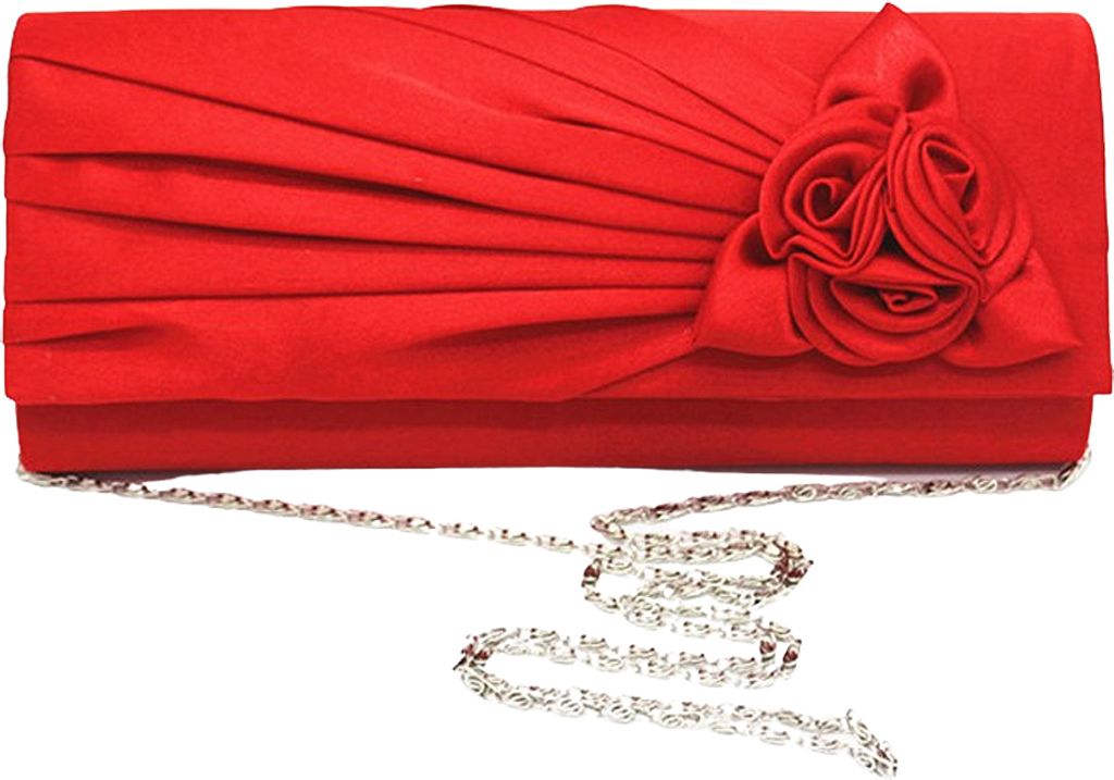 Rot Damen Abend Clutch Taschen Kunstseide Party Handtaschen Braut Hochzeit Geldbörsen mit abnehmbarer Kette