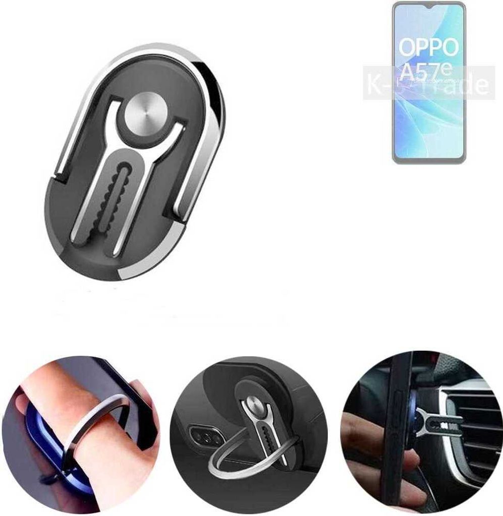 K-S-Trade 3in1 Smartphone-Ring Handy-Ring kompatibel mit Oppo A57e Fingerhalterung Handyring Tischständer Lüftungsgitter-Halterung Tisch Ständer