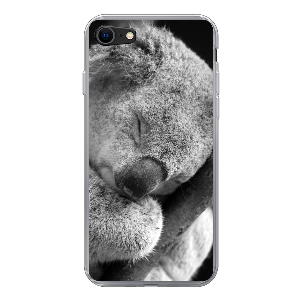 MuchoWow Handyhülle Schutzhülle Hülle für iPhone 7 Schlafender Koala auf schwarzem Hintergrund Silikon Softcase Handy Hülle - Kartenhalter