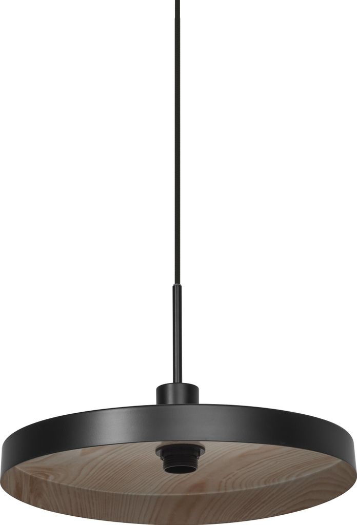 OSRAM Decor Plate dekorative Hängelampe mit tellerförmigem Lampenschirm, 400mm, mit E27 Fassung, IP20, Metall, schwarz/Holzoptik