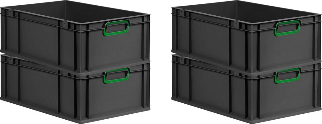 SuperSparSet 4x Eurobox NextGen Color | HxBxT 22x40x60cm | 44 Liter | Griffe grün geschlossen | Verstärkter Boden | Schwarz | Eurobehälter, Tran...