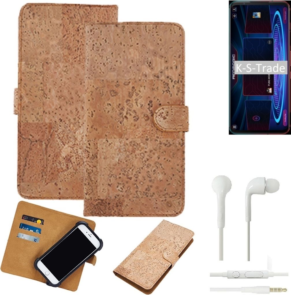 K-S-Trade Hülle kompatibel mit Nubia RedMagic 5G + in ear Kopfhörer Kork Handyhülle Cover Schutzhülle TPU Case Bumper in Hellbraun, (1x)